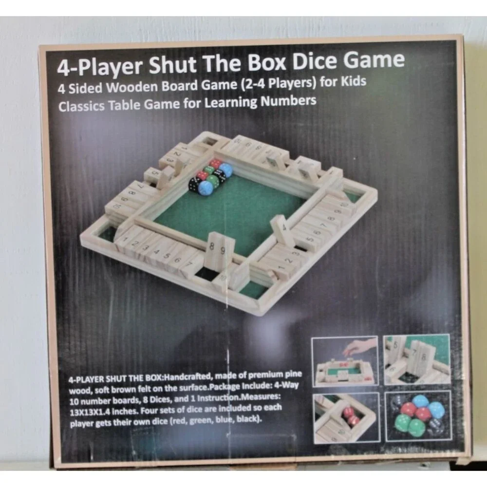 4 Player Shut The Box Dice Game, for Kids Learning Numbers Educational Ages 4+